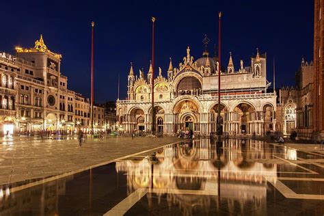 Basilica San Marco Reflections At Night Venice Italy Photograph By Barry O Carroll Venice