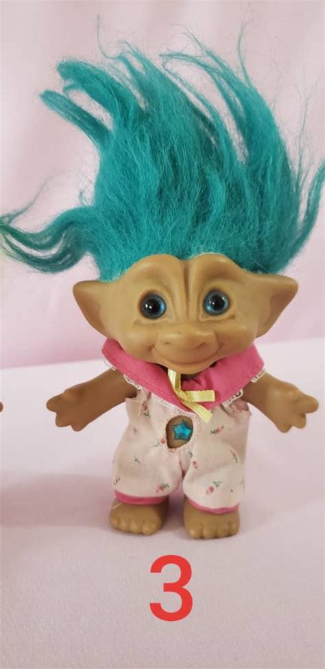 Vintage 80s Treasure Troll Dolls Green Blue Hair Treasure Etsy