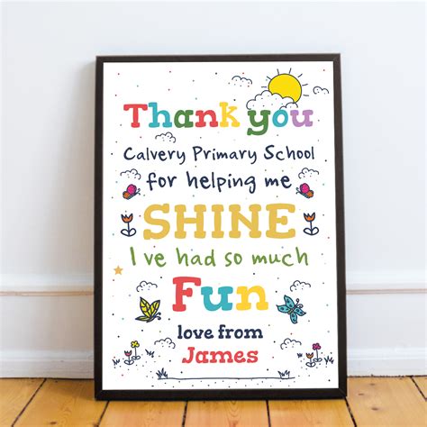 Personalised Leaving School Print Thank You T For Teacher Nursery Pre School Ebay