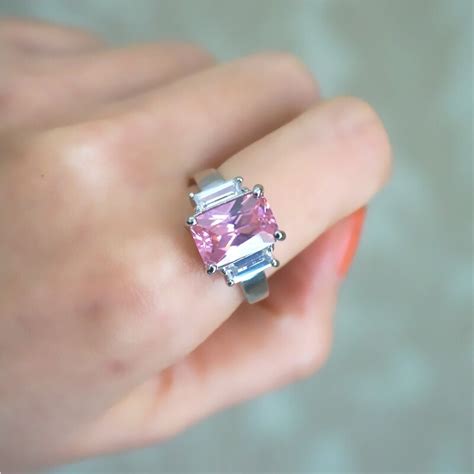 Clear Zirconium Cz Stone Ring Pink Sweet Female Fashion Big Stone Rings