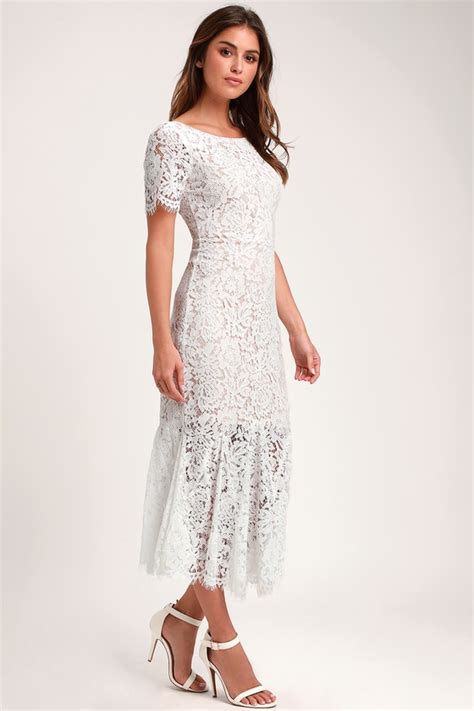 White Lace Midi Dress Vinoascse