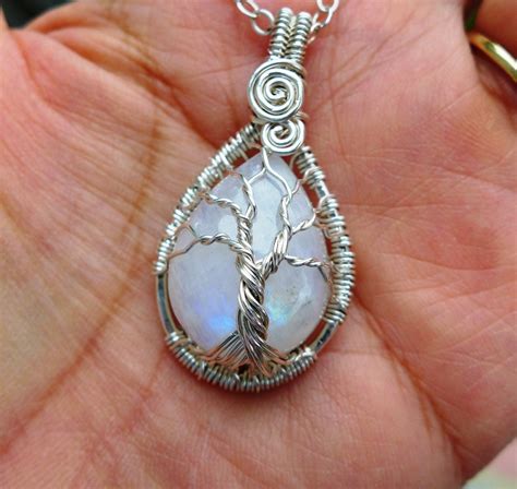 Rainbow Moonstone Tree of Life Necklace in 99.9% Fine Silver,Moonstone ...