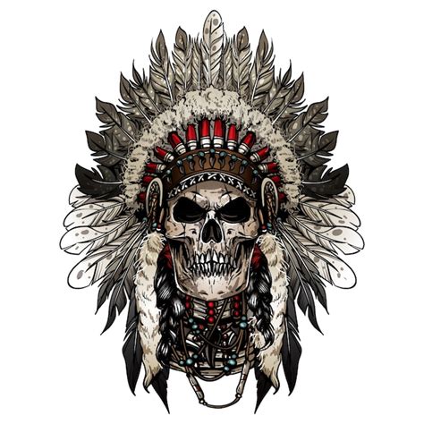 Cherokee Indian Skull Svg Native Traditional Mascot Svg Feather Warrior Tattoo Clipart Indian
