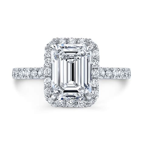 1 68ct emerald cut natural diamond natural halo u prong pave diamond engagement ring gia