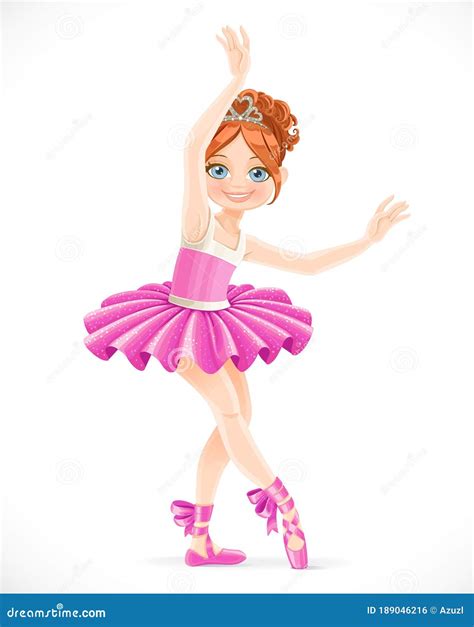 Cartoon Ballerina Girl In Pink Dress Dancing Stock Illustration