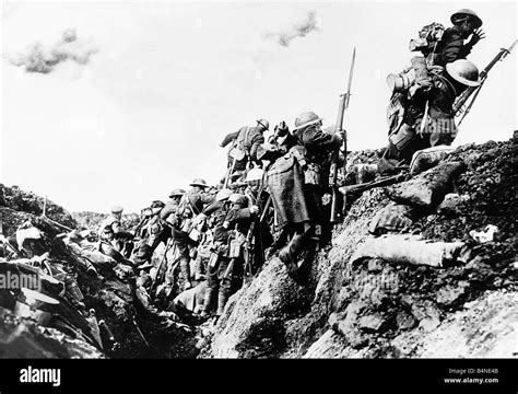 British Soldiers Go Over The Top From A Trench In France 1916 Battle Of