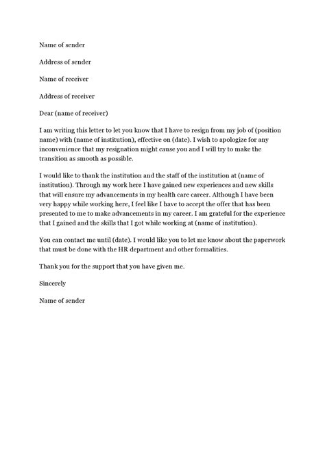 Resignation Letter As A Staff Nurse Free Resume Templates Word Download