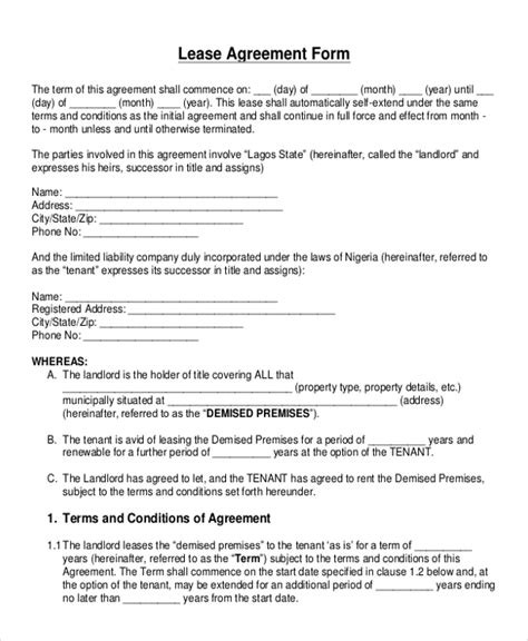 Free Printable Blank Lease Agreement Forms Printable Templates