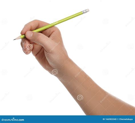 Man Holding Ordinary Pencil On White Background Stock Photo Image Of