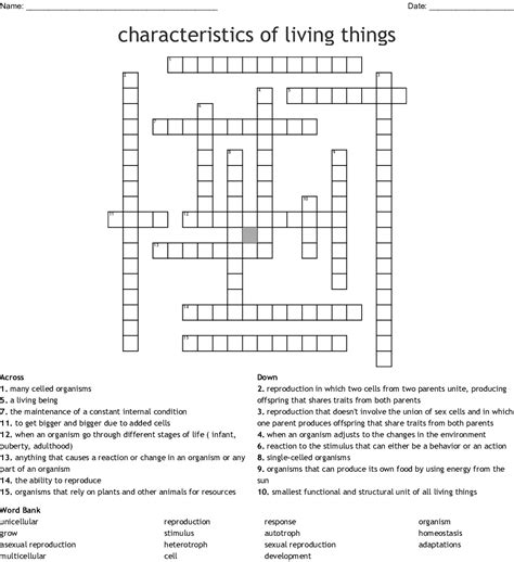 Homeostasis of living things means having the ability to maintain an internal stable condition. The Characteristics of Living Things Crossword - WordMint