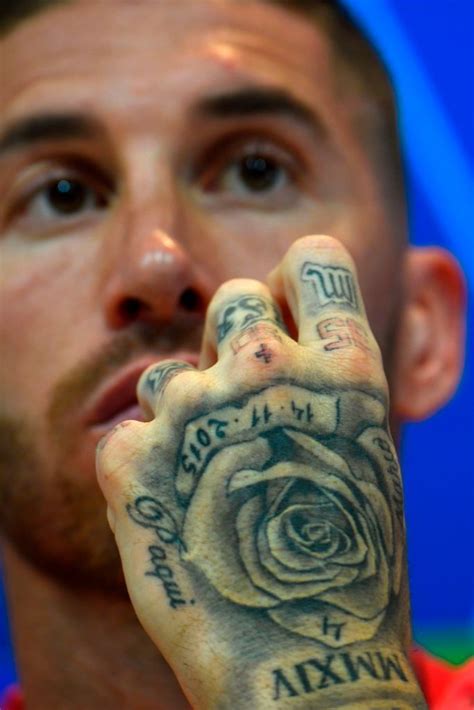 Tattoos Of Real Madrids Spanish Defender Sergio Ramos Are Pictured