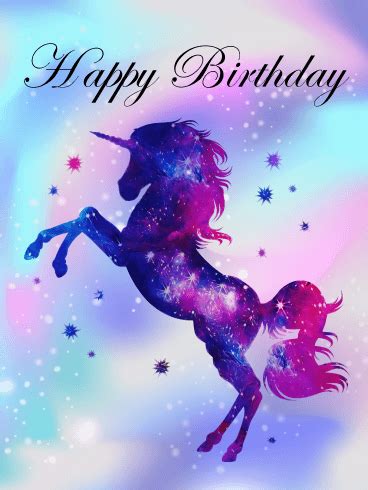 purple unicorn happy birthday card birthday greeting cards  davia