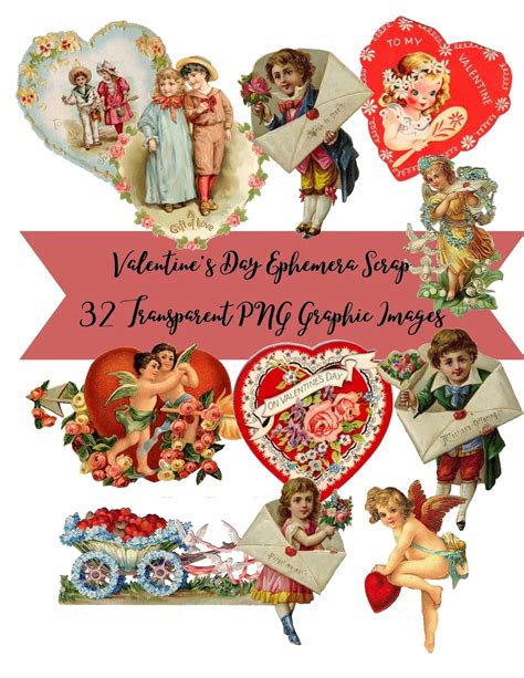 32 Vintage Victorian Valentines Day Ephemera Scrap Images Clip Art