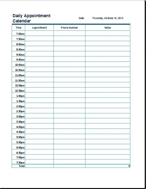 Or, you can create your own chart within or in another excel program. daily appointment calendar printable free | Printable ...