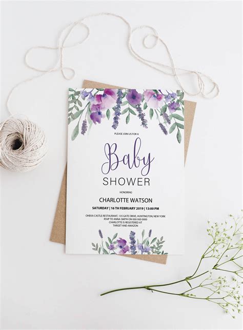 You are cordially invited to a baby shower! Lavender Baby Shower Invitation EDITABLE PDF Template ...