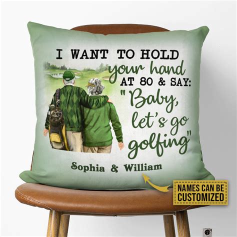 Personalized Golf Old Couple Hold Your Hand Custom Pillow Wander Prints