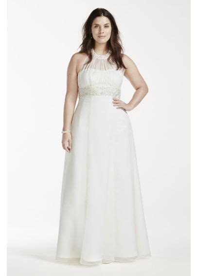 High Neck Halter Chiffon Plus Size Wedding Dress Davids Bridal