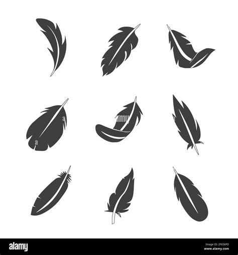 Set Of Feather Flat Icon Pictogram For Web Line Stroke Isolated On