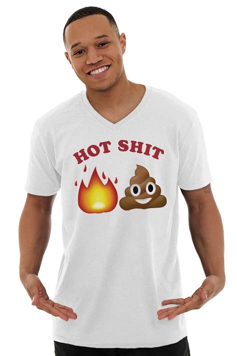 Hot S Fire Poop Emoji Funny Emoticon Meme Adult V Neck Short Sleeve