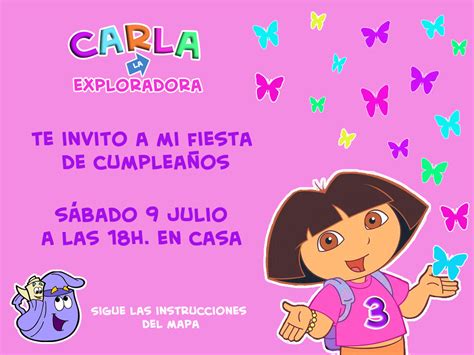 Tarjeta De Invitaciones De Cumpleaños Con Diseño De Dora La Exploradora