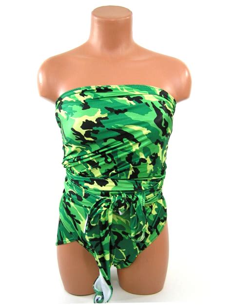Large Bathing Suit Bright Neon Green Camo Wrap Around Swimsuit Etsy