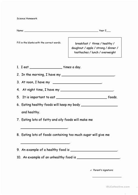 4th Grade Health Printable Worksheet