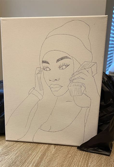 Black Woman Pre Drawn Pre Sketched Canvas For Painting Adult Etsy