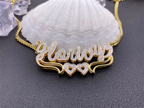 Double Nameplate Necklace Custom Name Plate Necklace Name Etsy