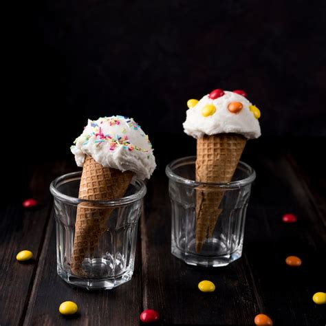 Free Photo Delicious Ice Cream Cones With Candy On Top