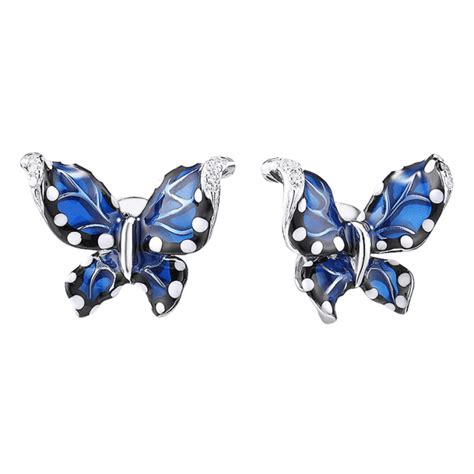 Hand Enamelled Silverver Butterfly Earrings