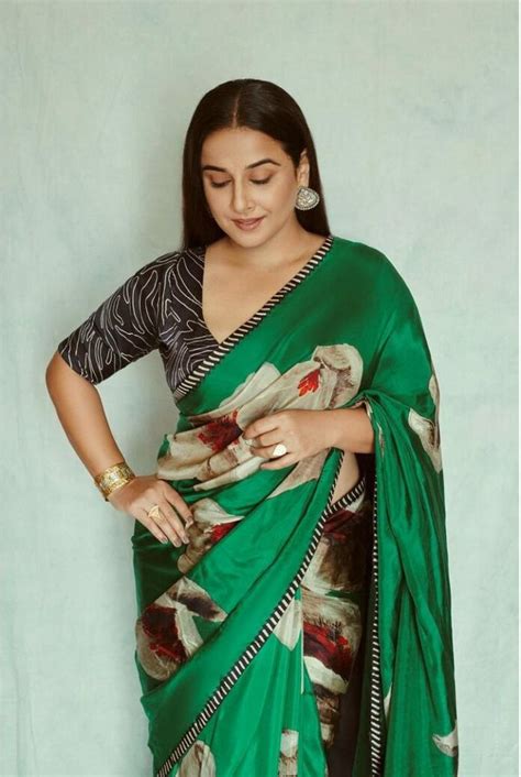 vidya balan in a green saree for sherni promotions is a sight to behold