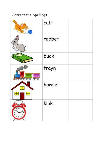 ks correct  spellings worksheets teaching resources