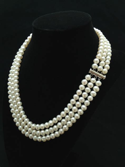 Triple Strand Pearl Necklace Genuine Pearl Necklace AA Pearl