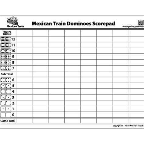 Mexican Train Dominoes Scorepad 50 Sheets Mexican Train Dominoes