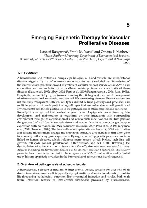 Pdf Emerging Epigenetic Therapy For Vascular Proliferative Diseases