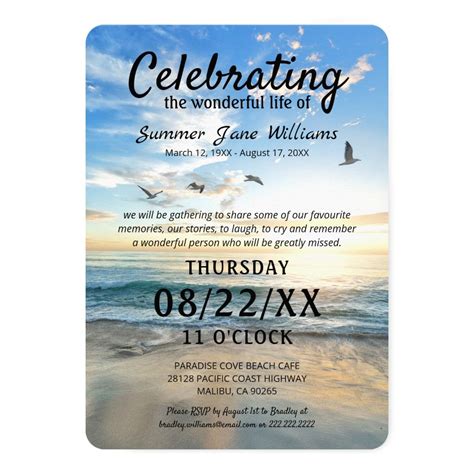 Beautiful Celebration Of Life Invitation Featuring A Heavenly Scene Of