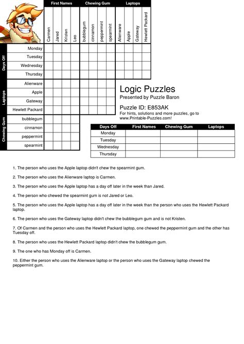 Looking for free printable sudoku puzzles? Printable Logic Puzzles | Grid logic puzzles, Printable ...