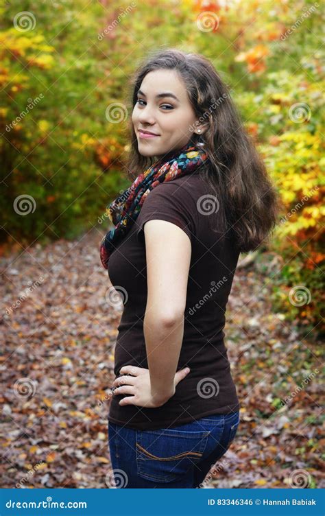 Beautiful Woman Looking Back Stock Photo Image Of Brown Blue 83346346