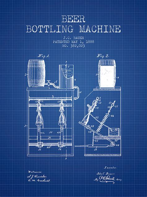 1888 Beer Bottling Machine Patent Blueprint Digital Art By Aged Pixel