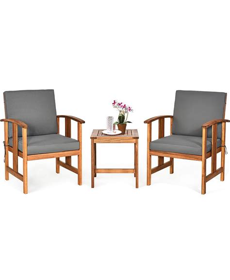 Costway 3pcs Solid Wood Patio Furniture Set Tableandchairs Macys