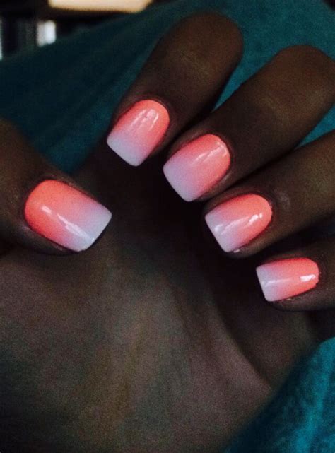 Ombré Coral And White Nails Coral Ombre Nails White Nails Nails