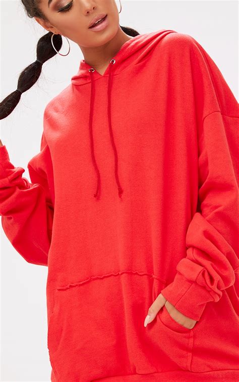 Red Oversized Hoodie Prettylittlething Aus