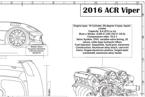 2016 Dodge Viper And 84 L V10 Specs And Info Engraved Blueprint Art