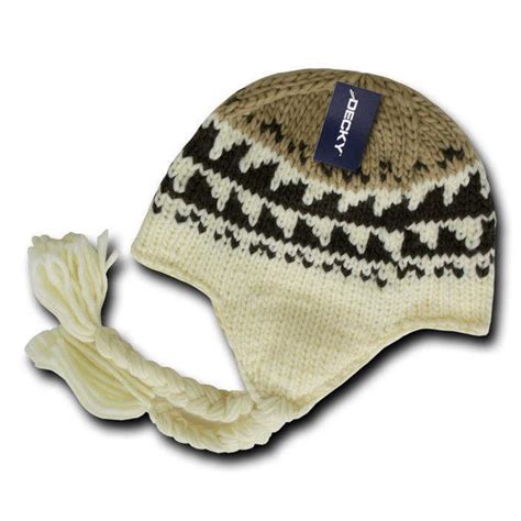 Decky Warm Winter Peruvian Knit Beanies Braided Ear Tails Chullo Caps