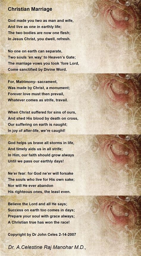 Christian Marriage Christian Marriage Poem By Dr John Celes