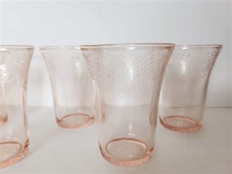VTG Hazel Atlas Florentine Pink Depression Glass 4 1 4 Flat Tumblers