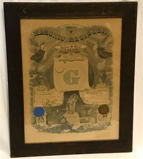 Masonic Register Certificate Flame Oak Original Frame At Auction Lot Art
