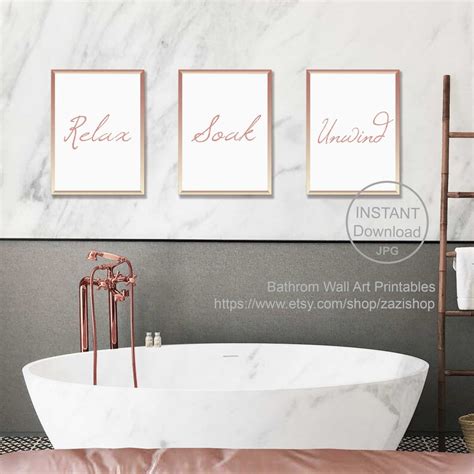Relax Soak Unwind Rose Gold Bathroom Signs Printable Set Of 3 Etsy