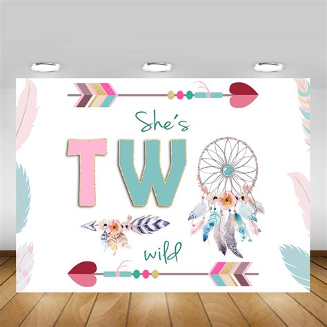 Shes Two Wild Backdrop Boho Wild Birthday Party Decoration Background 2nd Birthday Party