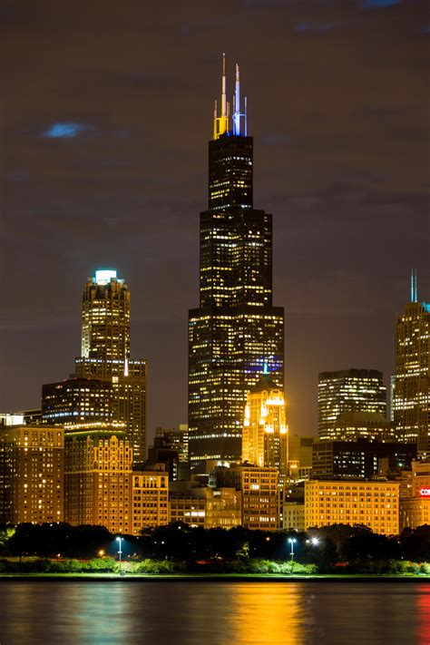 Chicago Skyline At Night Free Stock Photo Public Domain Pictures